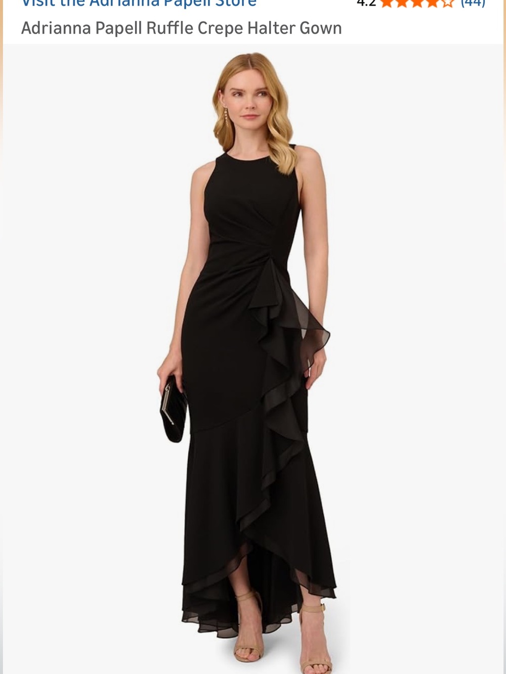 Adrianna Papell Black Ruffle Crepe Gown